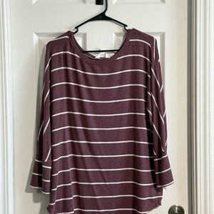 Market & Spruce Burgundy and White Striped Long Sleeve Top